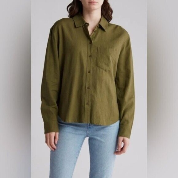 NWT Madewell Linen Blend Top Size Small Boy Long Sleeve Button Down - Picture 1 of 5